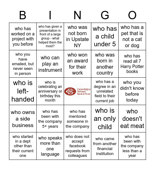 Find a Colleague Bingo Card