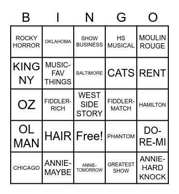 MUSICALS Bingo Card