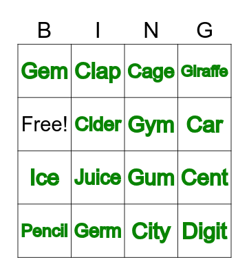 C & G Bingo Card