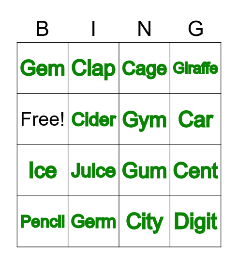 C & G Bingo Card