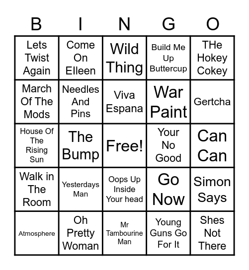 The Devlin´s Sing a Long Music Bingo Card