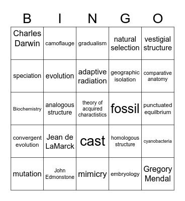 Gilchrist Evolution & Natural Selection Bingo Card