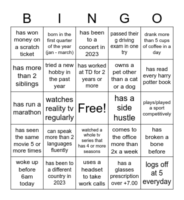 Untitled Bingo Card