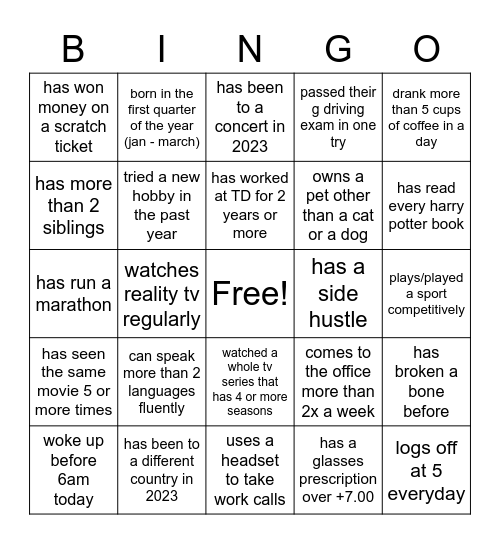 Untitled Bingo Card