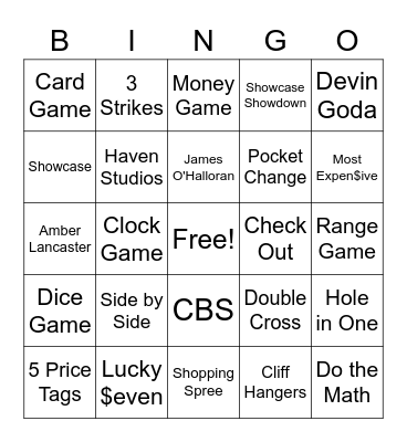 Price is Right Bingo (Hosts, Games, Models, etc.) Bingo Card