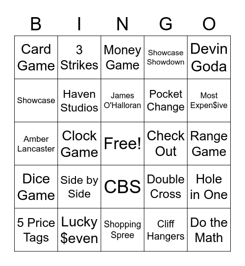 Price is Right Bingo (Hosts, Games, Models, etc.) Bingo Card