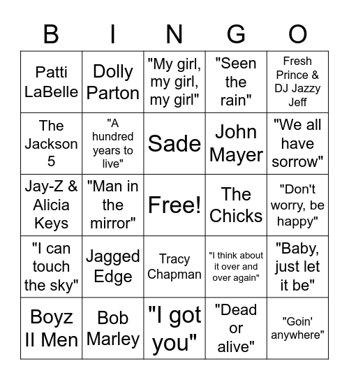 3 Willow Music Bingo Card