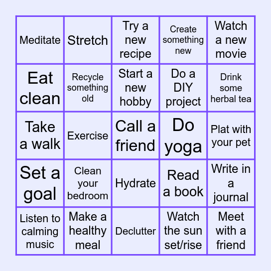 Self Care Bingo Card