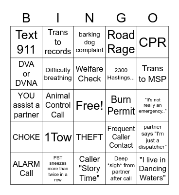 CALL TAKING BINGO Card