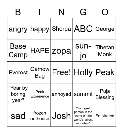 Peak Chapters 11-15 Bingo Card