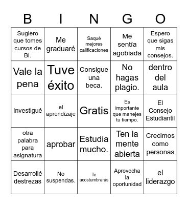 Bingo La educación Bingo Card