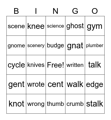 Silent Letters Bingo Card