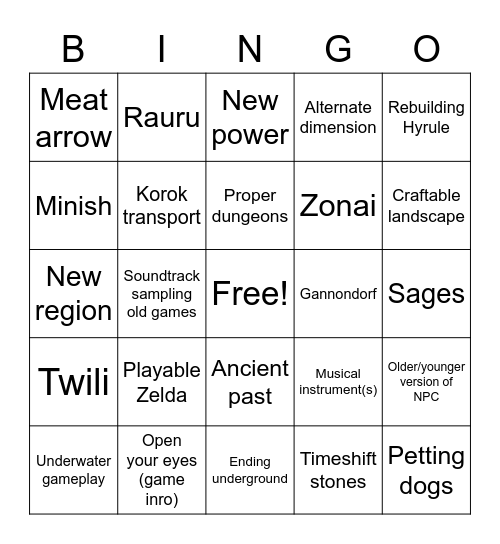 TotK Bingo Card