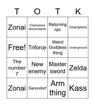 Tears of the Kingdom Bingo Card