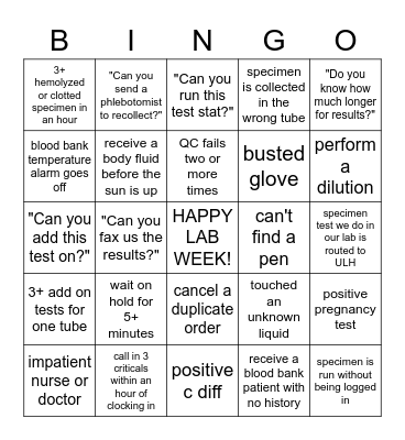 Lab Tech Bingo Card