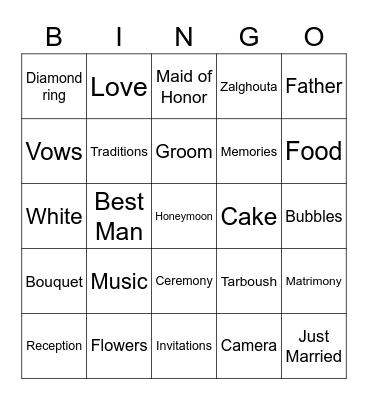 Bridal Bingo Card