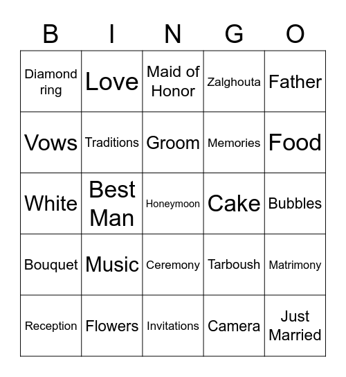 Bridal Bingo Card