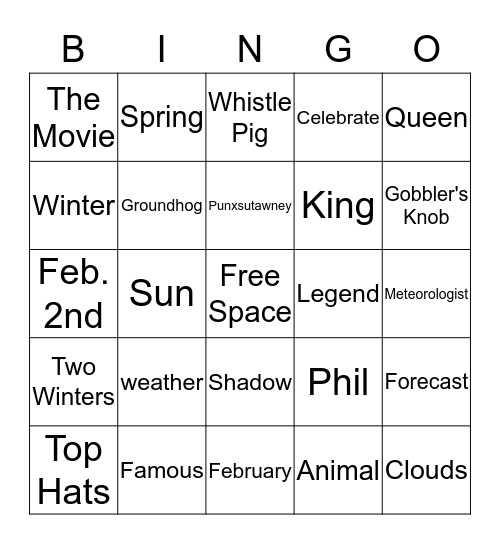 Groundhog Day Bingo Card