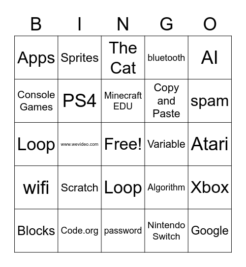 Computers and Coding Bingo Card