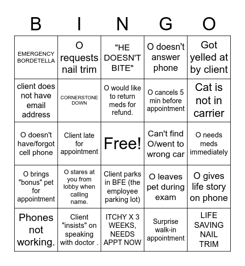 Veterinary Receptionist Appreciation Week Bingo Card