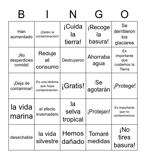 El medio ambiente IV 2023 Bingo Card