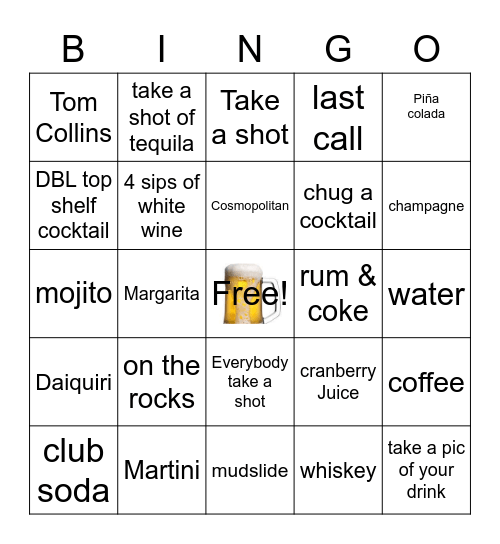 Name a Cocktail Bingo Card