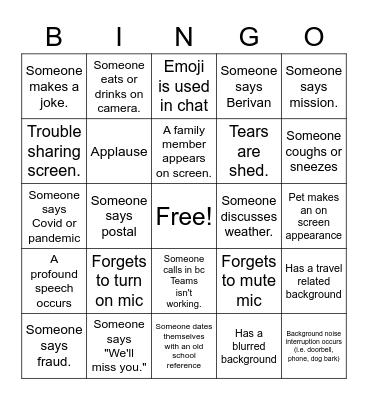 Berivan's Farewell Bingo Card