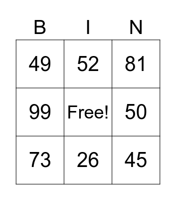 NUMEROS DEL 30 AL 100 Bingo Card