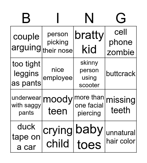 Walmart Bingo Card