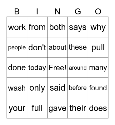 PLL 7.4-7.6 Sight Words Bingo Card