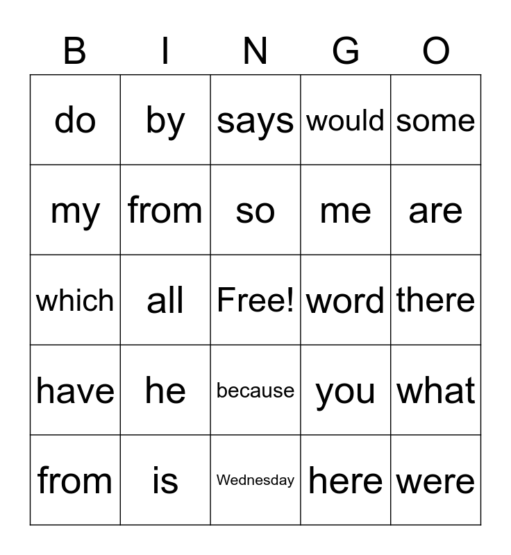 Tricky Words Bingo Card