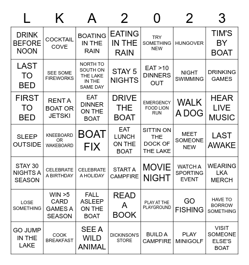 Lake Anna Challenge 2023 Bingo Card