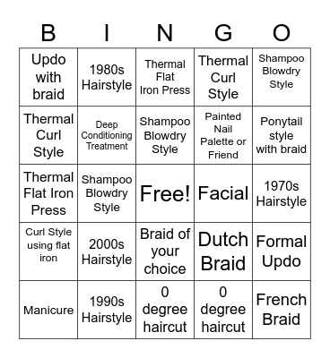 Cosmetology Hands-On Work Bingo Card