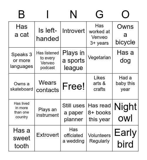 Icebreaker Bingo Card #2 Bingo Card