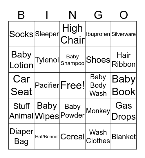 Baby J's Baby Shower Bingo Card