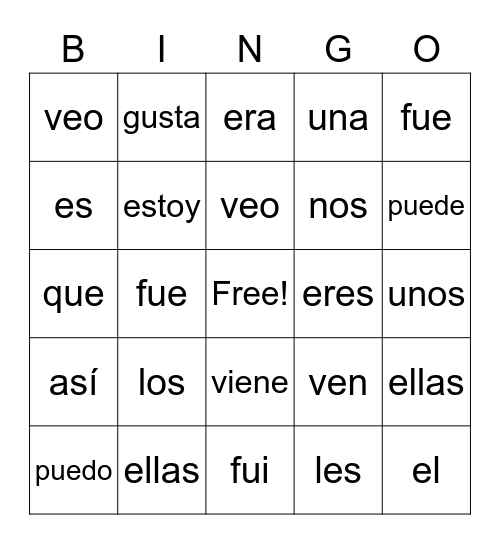 Palabras con Poder Bingo Card