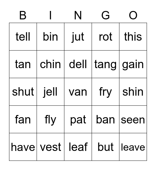 Minimal Pairs Bingo Card