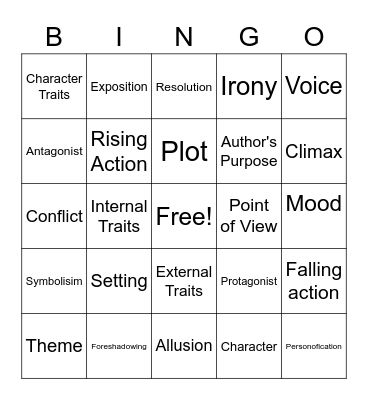 Fiction Bingo Card