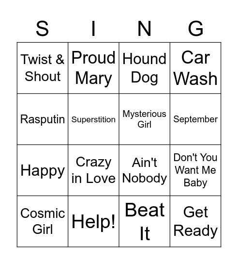 Singo Bingo! Bingo Card