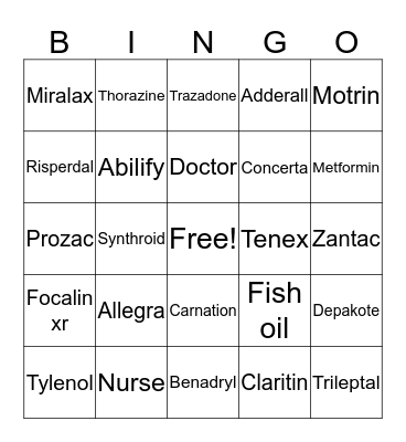 Medication Bingo Card