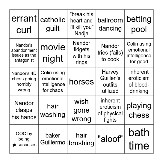 Nandermo Fanfiction Bingo Card