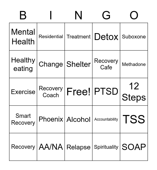 Tower Hill Recovery Home Bingo Card