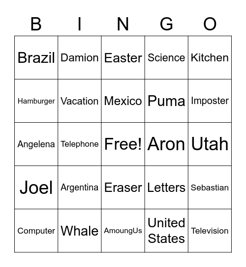 Untitled Bingo Card