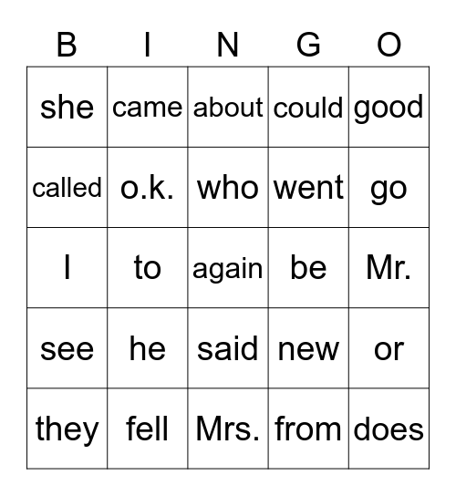 26 Bingo Card
