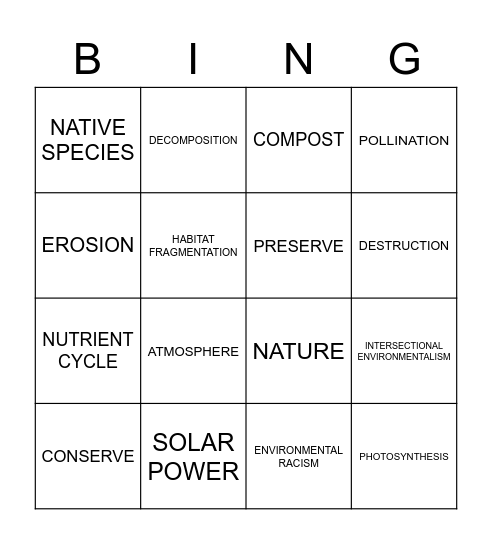 EARTH DAY BINGO Card