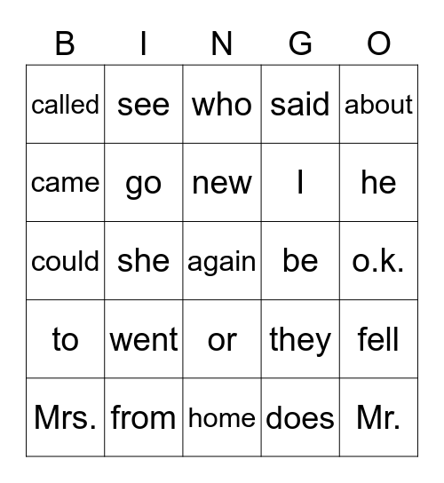 26 Bingo Card
