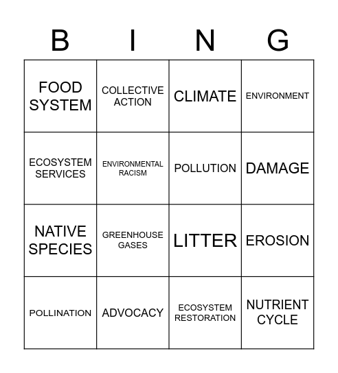 EARTH DAY BINGO Card