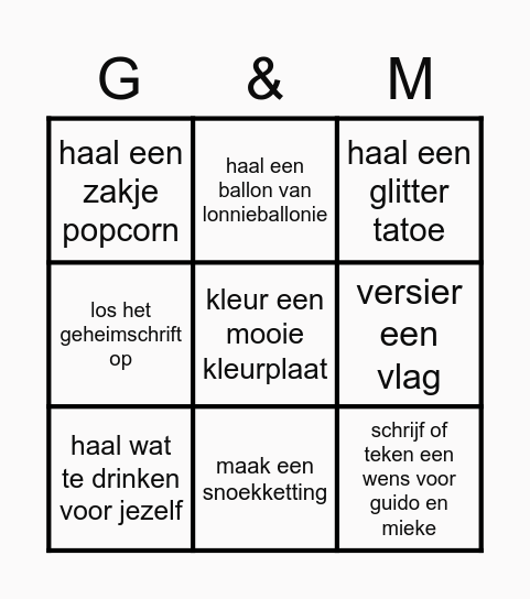 BINGO Trouwen Guido en Mieke Bingo Card