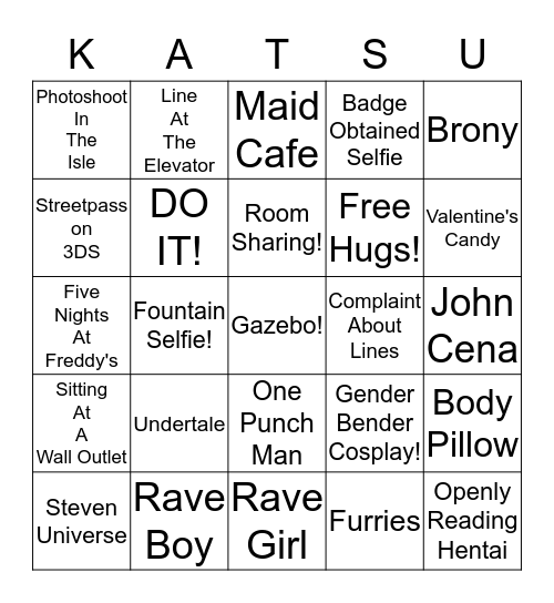 Katsucon Bingo Card