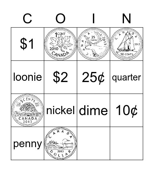 Canadian Coins Bingo Card